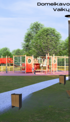 Domeikavos parkas "Neris" - Vaikų žaidimo aikštelė ir pavesinė 